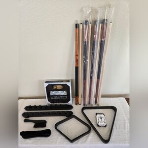 Legacy Billiards Pool Table Accessory Kit With 4 Pool Cues Sticks Walnut Finish